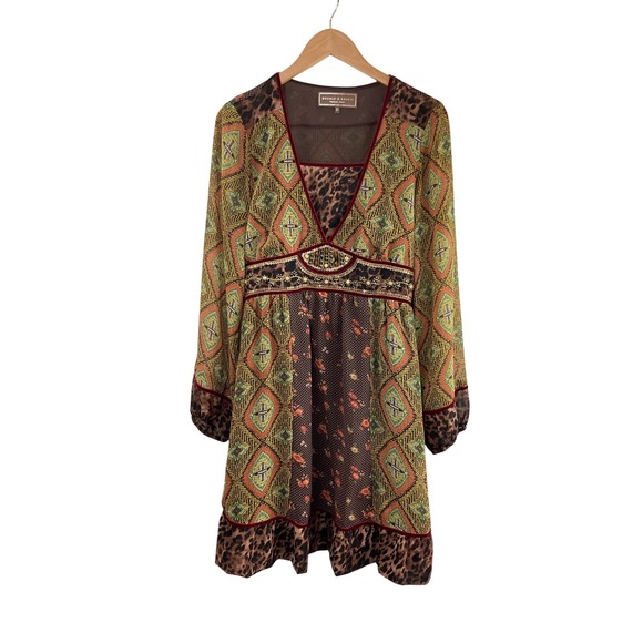 Double D Ranch Bohemian Print Velvet Trimmed Mixed Media Midi Dress Size Medium - Picture 16 of 16